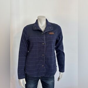 COLUMBIA - Blue grid print Chore/Utility Jacket. Snap front. Medium P2P is 19"